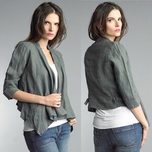 Tempo Paris Short Linen Jacket Style 192H Size Small Olive Green Lagenlook Italy